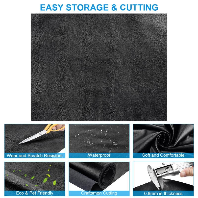 TeeLiy PU Fabric Leather 2 Yards 58"" x 72""  0.9mm Thick Faux Synthetic Leather Material Sheets for Upholstery Crafts  DIY Sewings  Sofa  Handbag  Hair Bows Decorations (Black_Smooth Surface_2 Yards) - Image 2